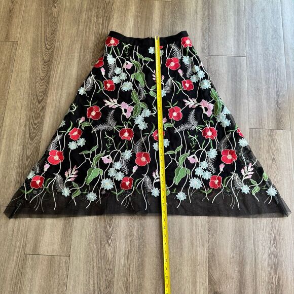 Anthropologie Skirt Sz 4 Eva Franco Poppy Midi Embroidered Asimetric Boho Floral - Picture 11 of 16
